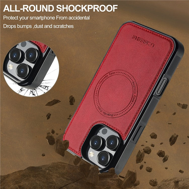 LC.IMEEKE For iPhone 16 Pro Magnetic Case Compatible with MagSafe Leather+TPU Back Cover - Red