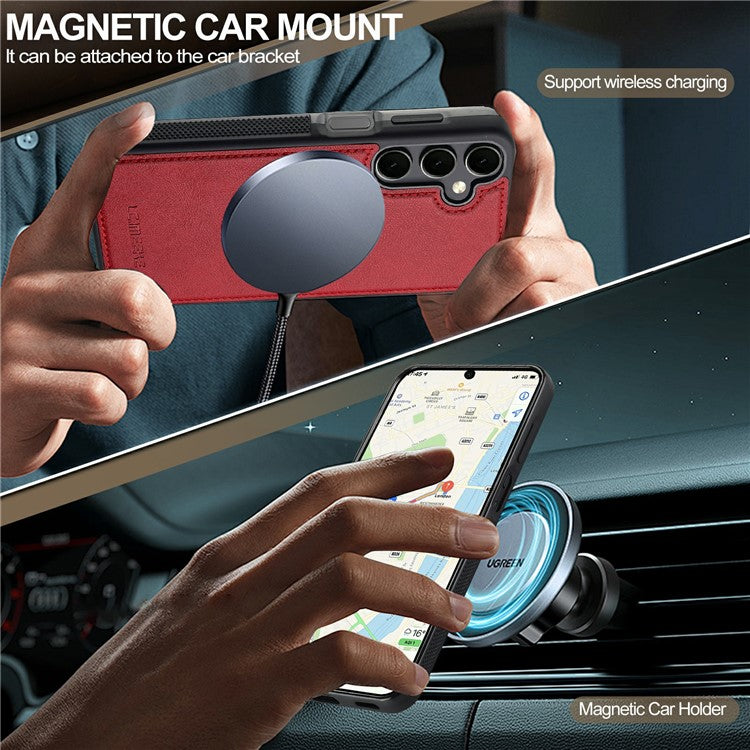 LC.IMEEKE For Samsung Galaxy S23 FE Magnetic Case Compatible with MagSafe Leather+TPU Back Cover - Red
