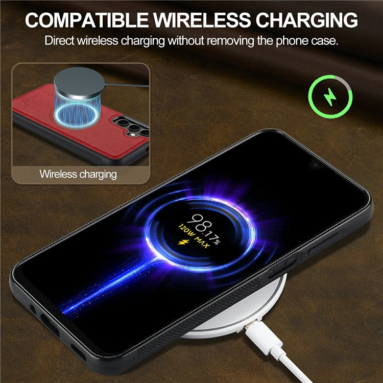 LC.IMEEKE For Samsung Galaxy S23 FE Magnetic Case Compatible with MagSafe Leather+TPU Back Cover - Red