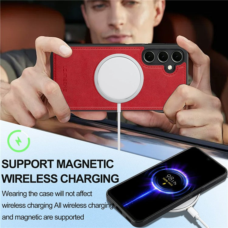 LC.IMEEKE For Samsung Galaxy S23 FE Magnetic Case Compatible with MagSafe Leather+TPU Back Cover - Red