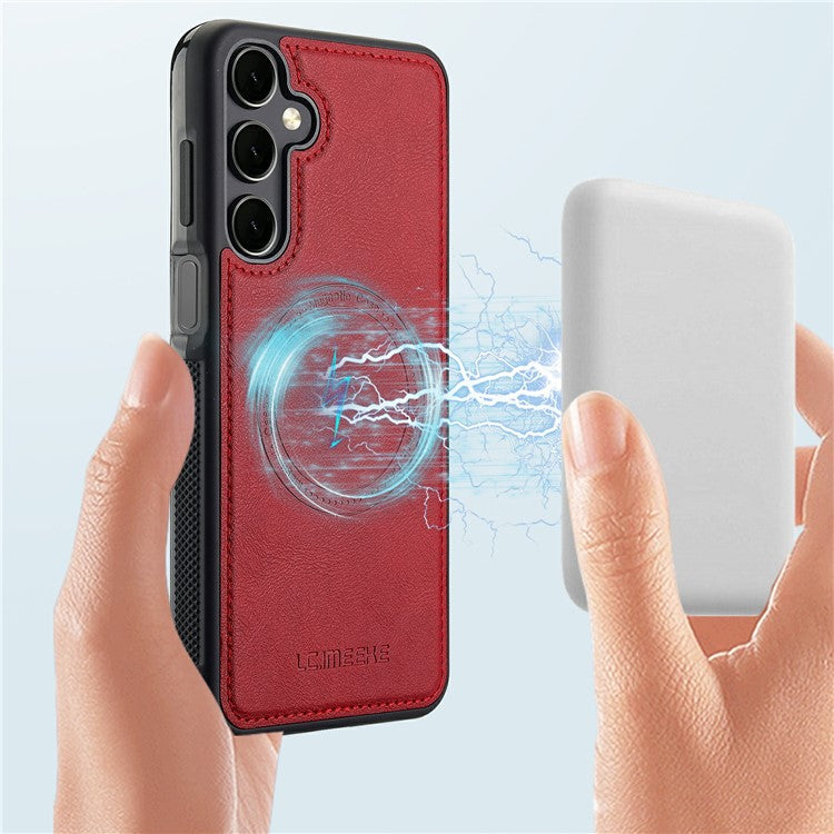 LC.IMEEKE For Samsung Galaxy S23 FE Magnetic Case Compatible with MagSafe Leather+TPU Back Cover - Red