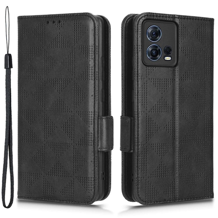 For Motorola Moto S30 Pro 5G Imprinted Triangle Pattern Shockproof Phone Case PU Leather Wallet Stand Protective Cover - Black