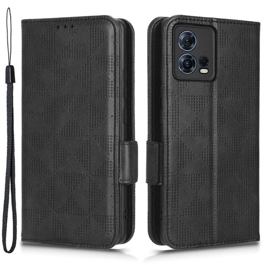 For Motorola Moto S30 Pro 5G Imprinted Triangle Pattern Shockproof Phone Case PU Leather Wallet Stand Protective Cover - Black