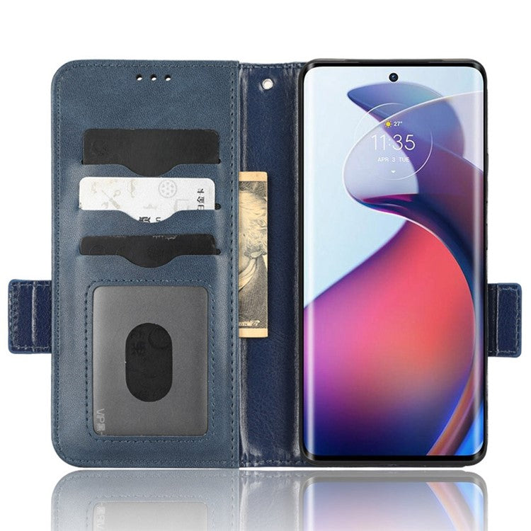 For Motorola Moto S30 Pro 5G Imprinted Triangle Pattern Shockproof Phone Case PU Leather Wallet Stand Protective Cover - Blue