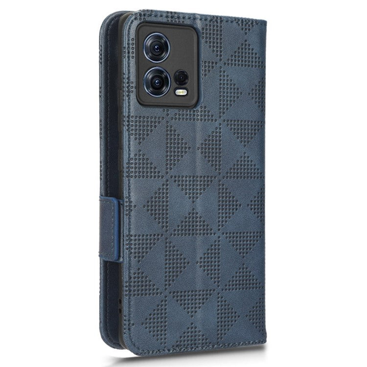 For Motorola Moto S30 Pro 5G Imprinted Triangle Pattern Shockproof Phone Case PU Leather Wallet Stand Protective Cover - Blue