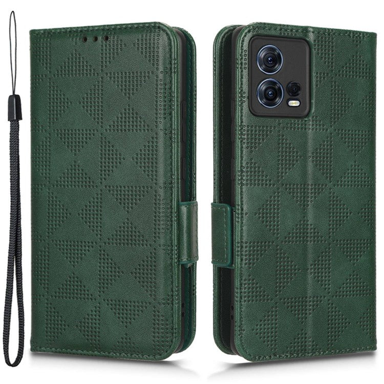 For Motorola Moto S30 Pro 5G Imprinted Triangle Pattern Shockproof Phone Case PU Leather Wallet Stand Protective Cover - Green