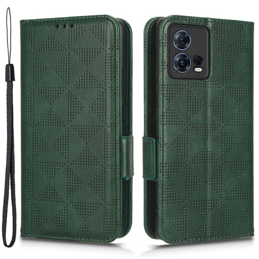 For Motorola Moto S30 Pro 5G Imprinted Triangle Pattern Shockproof Phone Case PU Leather Wallet Stand Protective Cover - Green