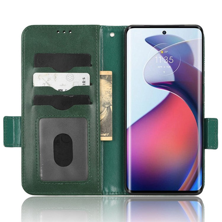 For Motorola Moto S30 Pro 5G Imprinted Triangle Pattern Shockproof Phone Case PU Leather Wallet Stand Protective Cover - Green