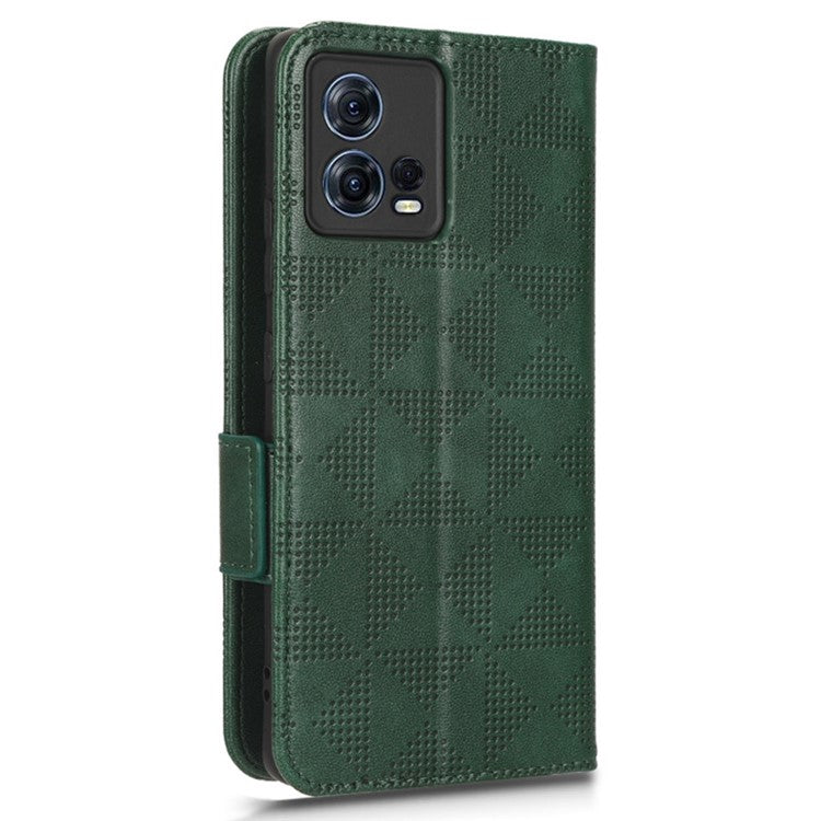 For Motorola Moto S30 Pro 5G Imprinted Triangle Pattern Shockproof Phone Case PU Leather Wallet Stand Protective Cover - Green