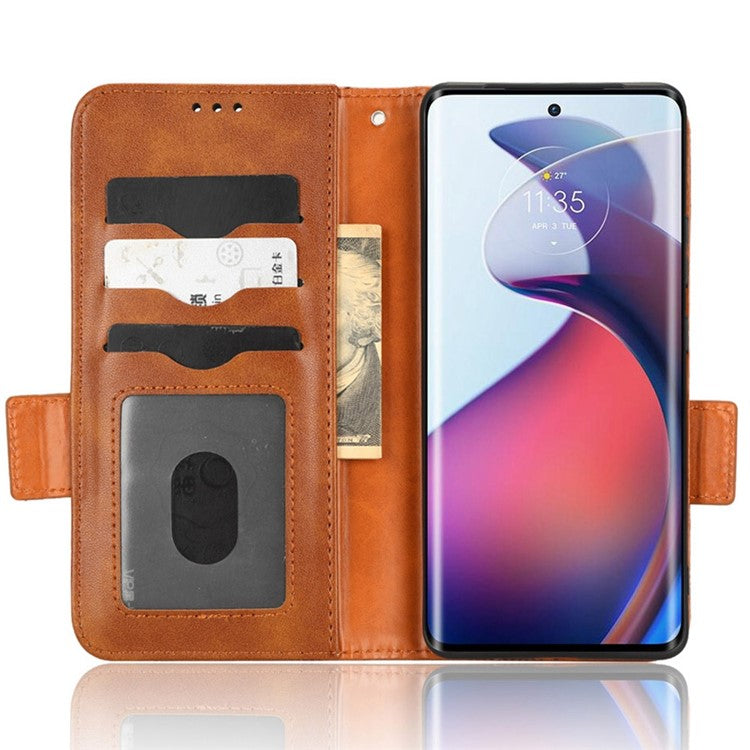 For Motorola Moto S30 Pro 5G Imprinted Triangle Pattern Shockproof Phone Case PU Leather Wallet Stand Protective Cover - Brown