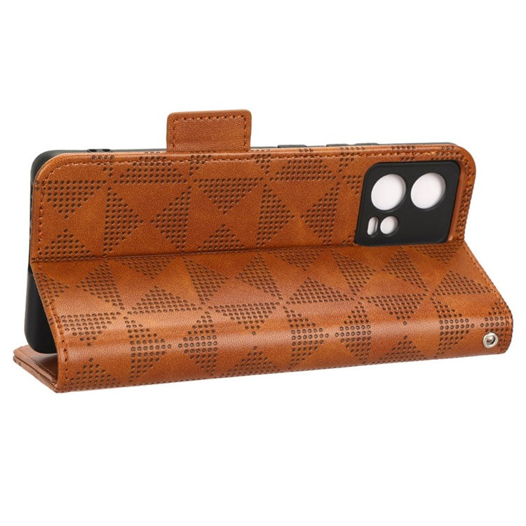 For Motorola Moto S30 Pro 5G Imprinted Triangle Pattern Shockproof Phone Case PU Leather Wallet Stand Protective Cover - Brown