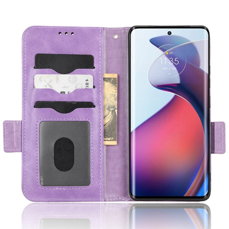 For Motorola Moto S30 Pro 5G Imprinted Triangle Pattern Shockproof Phone Case PU Leather Wallet Stand Protective Cover - Purple