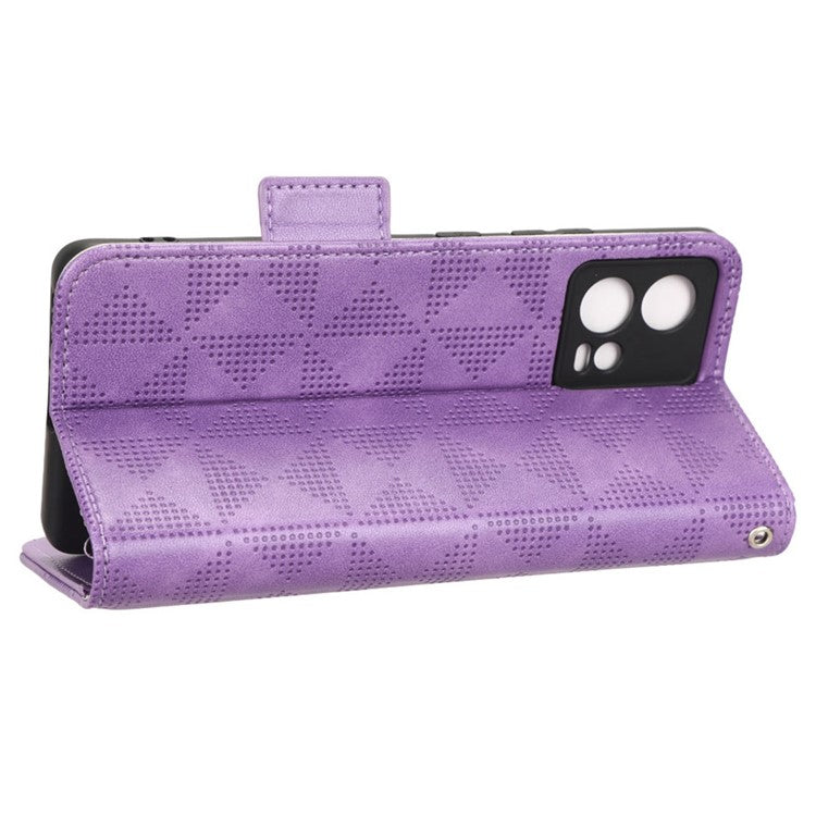 For Motorola Moto S30 Pro 5G Imprinted Triangle Pattern Shockproof Phone Case PU Leather Wallet Stand Protective Cover - Purple