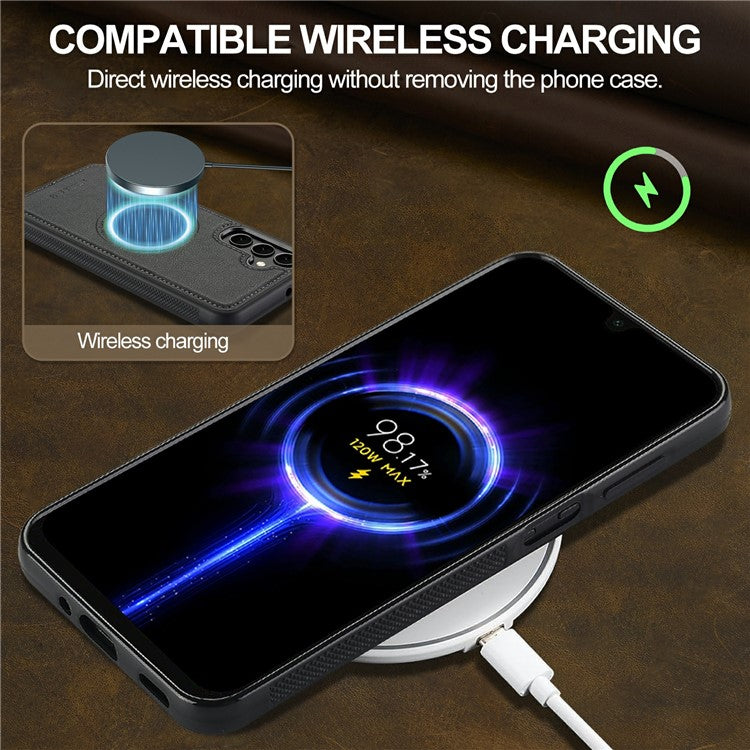 LC.IMEEKE For Samsung Galaxy A16 4G / 5G Magnetic Case Compatible with MagSafe Leather+TPU Back Cover - Black