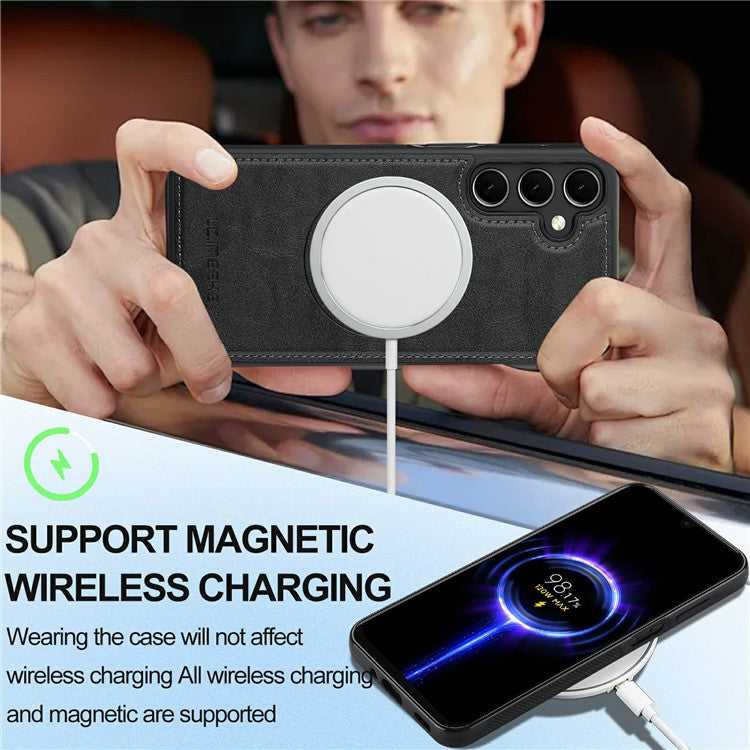 LC.IMEEKE For Samsung Galaxy A16 4G / 5G Magnetic Case Compatible with MagSafe Leather+TPU Back Cover - Black