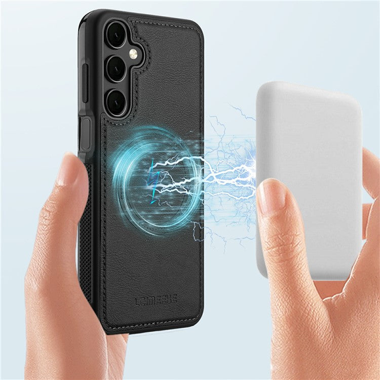 LC.IMEEKE For Samsung Galaxy A16 4G / 5G Magnetic Case Compatible with MagSafe Leather+TPU Back Cover - Black