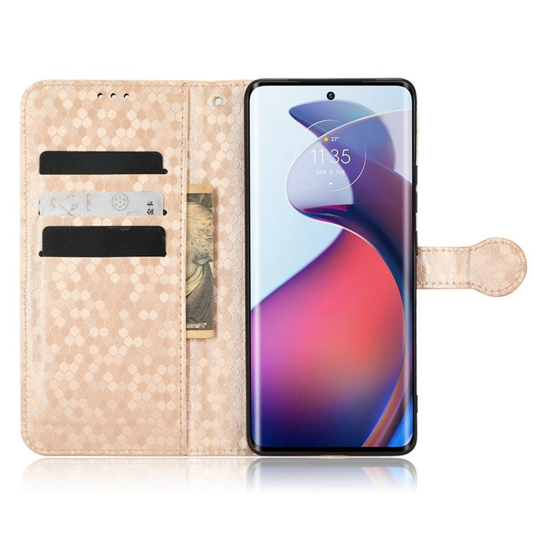 For Motorola Moto S30 Pro 5G PU Leather Dot Pattern Imprinted Stand Case Shockproof Phone Wallet Cover with Strap - Rose Gold