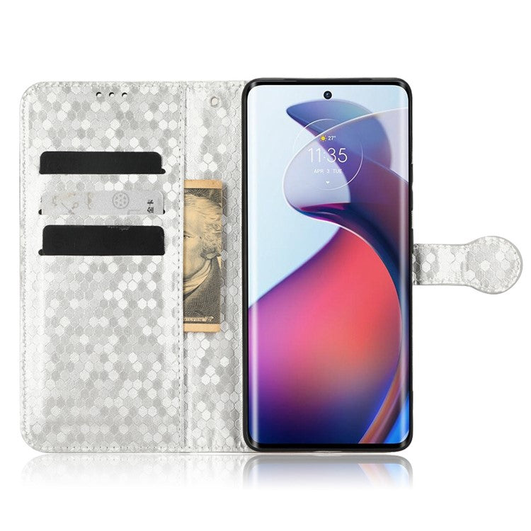 For Motorola Moto S30 Pro 5G PU Leather Dot Pattern Imprinted Stand Case Shockproof Phone Wallet Cover with Strap - Silver