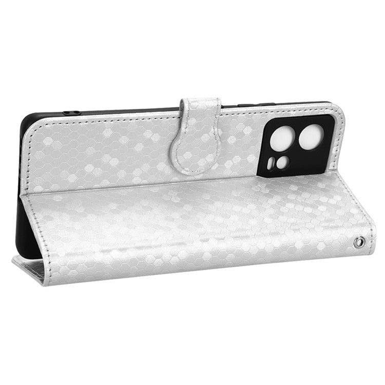 For Motorola Moto S30 Pro 5G PU Leather Dot Pattern Imprinted Stand Case Shockproof Phone Wallet Cover with Strap - Silver