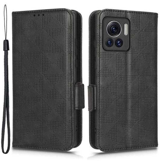 For Motorola Moto X30 Pro 5G / Edge 30 Ultra 5G Imprinted Triangle Pattern Phone Stand Case PU Leather Magnetic Clasp Wallet Cover - Black