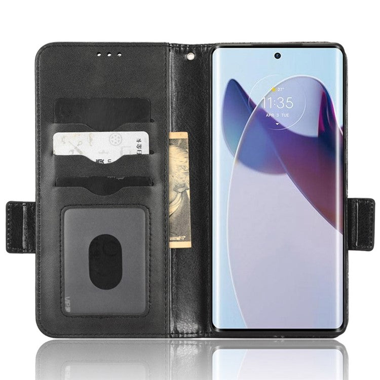 For Motorola Moto X30 Pro 5G / Edge 30 Ultra 5G Imprinted Triangle Pattern Phone Stand Case PU Leather Magnetic Clasp Wallet Cover - Black