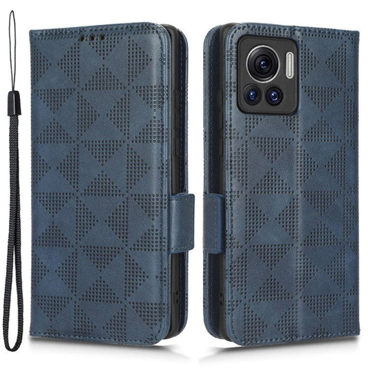 For Motorola Moto X30 Pro 5G / Edge 30 Ultra 5G Imprinted Triangle Pattern Phone Stand Case PU Leather Magnetic Clasp Wallet Cover - Blue