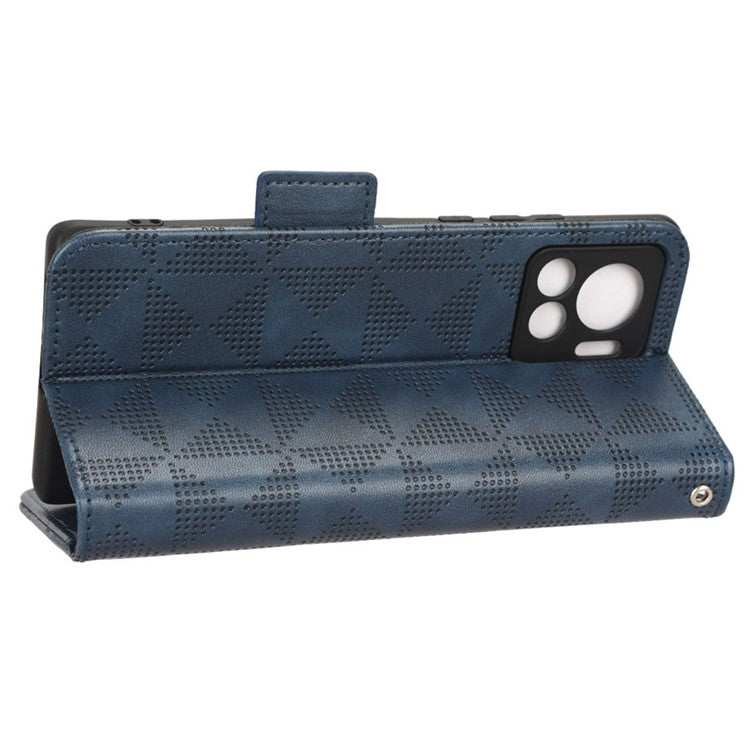 For Motorola Moto X30 Pro 5G / Edge 30 Ultra 5G Imprinted Triangle Pattern Phone Stand Case PU Leather Magnetic Clasp Wallet Cover - Blue