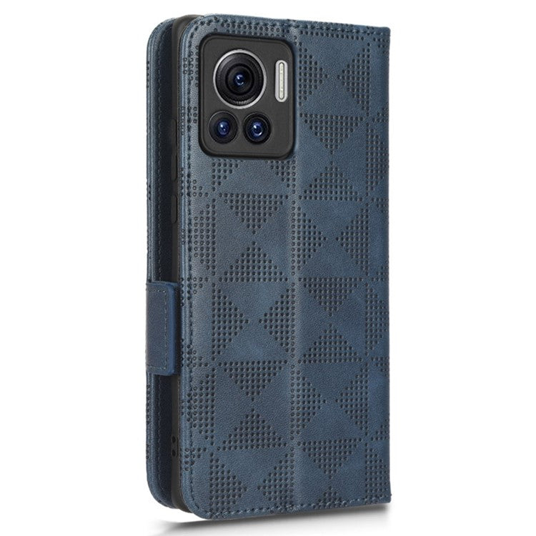 For Motorola Moto X30 Pro 5G / Edge 30 Ultra 5G Imprinted Triangle Pattern Phone Stand Case PU Leather Magnetic Clasp Wallet Cover - Blue