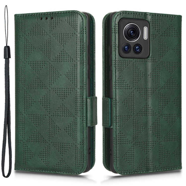 For Motorola Moto X30 Pro 5G / Edge 30 Ultra 5G Imprinted Triangle Pattern Phone Stand Case PU Leather Magnetic Clasp Wallet Cover - Green