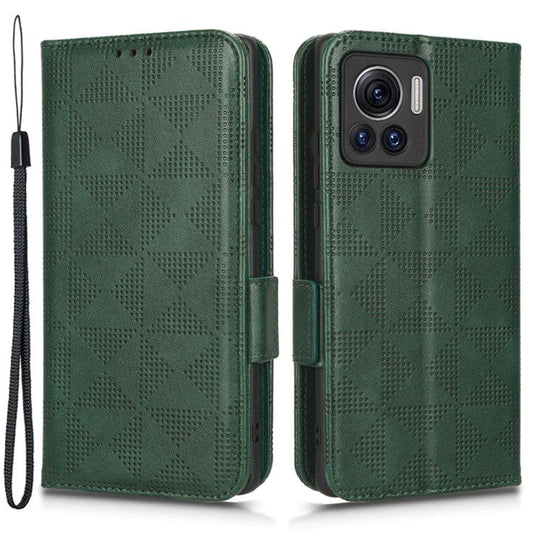 For Motorola Moto X30 Pro 5G / Edge 30 Ultra 5G Imprinted Triangle Pattern Phone Stand Case PU Leather Magnetic Clasp Wallet Cover - Green
