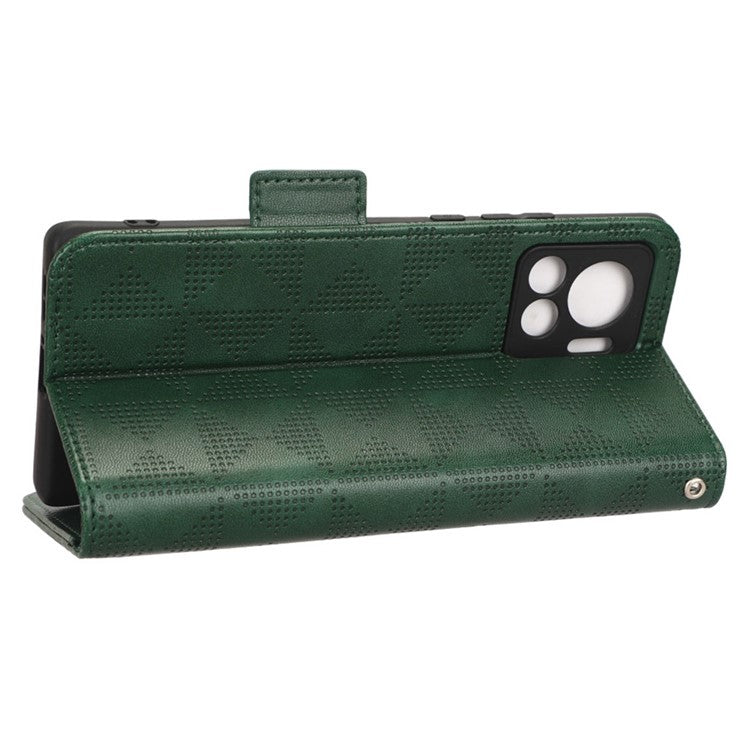 For Motorola Moto X30 Pro 5G / Edge 30 Ultra 5G Imprinted Triangle Pattern Phone Stand Case PU Leather Magnetic Clasp Wallet Cover - Green