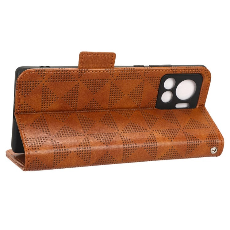 For Motorola Moto X30 Pro 5G / Edge 30 Ultra 5G Imprinted Triangle Pattern Phone Stand Case PU Leather Magnetic Clasp Wallet Cover - Brown