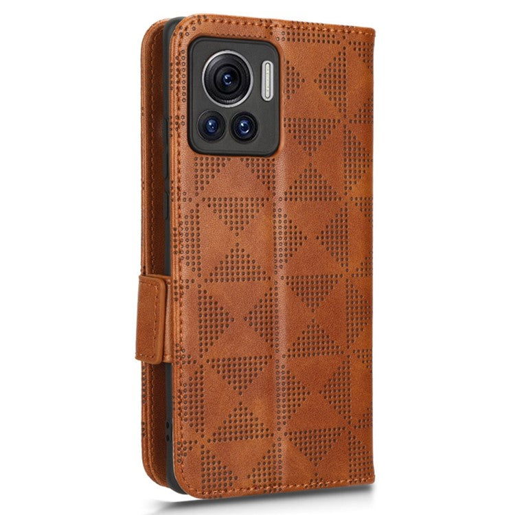 For Motorola Moto X30 Pro 5G / Edge 30 Ultra 5G Imprinted Triangle Pattern Phone Stand Case PU Leather Magnetic Clasp Wallet Cover - Brown
