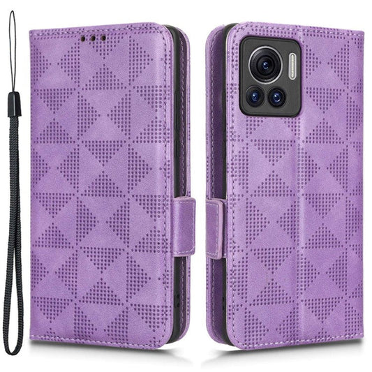 For Motorola Moto X30 Pro 5G / Edge 30 Ultra 5G Imprinted Triangle Pattern Phone Stand Case PU Leather Magnetic Clasp Wallet Cover - Purple