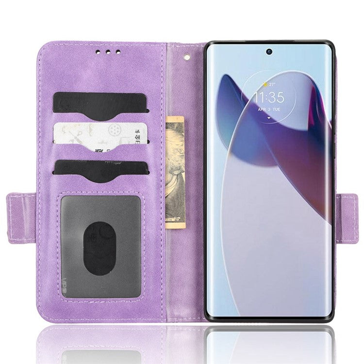 For Motorola Moto X30 Pro 5G / Edge 30 Ultra 5G Imprinted Triangle Pattern Phone Stand Case PU Leather Magnetic Clasp Wallet Cover - Purple