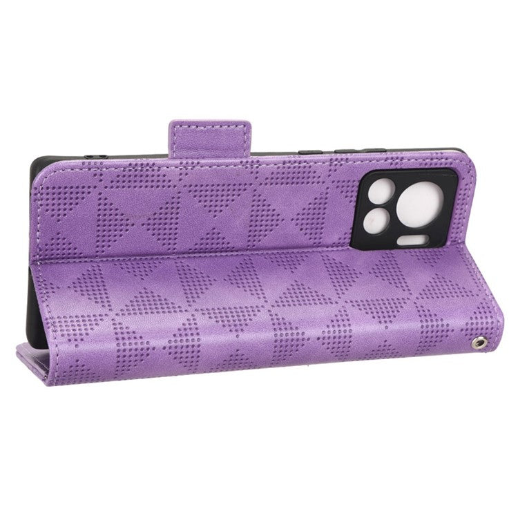 For Motorola Moto X30 Pro 5G / Edge 30 Ultra 5G Imprinted Triangle Pattern Phone Stand Case PU Leather Magnetic Clasp Wallet Cover - Purple