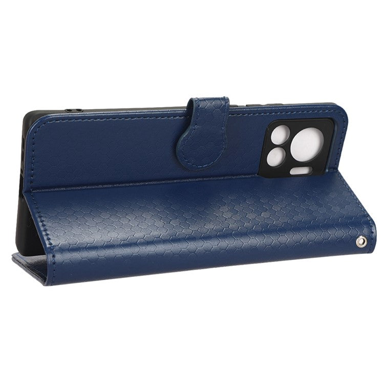 For Motorola Edge 30 Ultra 5G / Moto X30 Pro 5G Wallet Feature PU Leather Flip Cover Fall Proof Dot Pattern Imprinted Magnetic Closure Stand Shockproof TPU Phone Case with Strap - Dark Blue