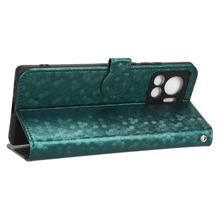 For Motorola Edge 30 Ultra 5G / Moto X30 Pro 5G Wallet Feature PU Leather Flip Cover Fall Proof Dot Pattern Imprinted Magnetic Closure Stand Shockproof TPU Phone Case with Strap - Green