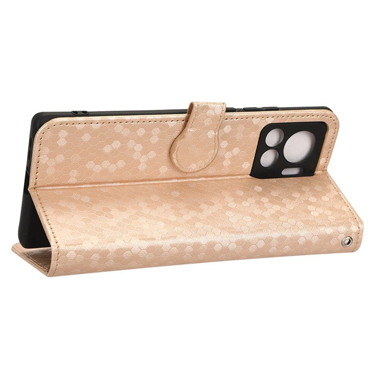 For Motorola Edge 30 Ultra 5G / Moto X30 Pro 5G Wallet Feature PU Leather Flip Cover Fall Proof Dot Pattern Imprinted Magnetic Closure Stand Shockproof TPU Phone Case with Strap - Rose Gold