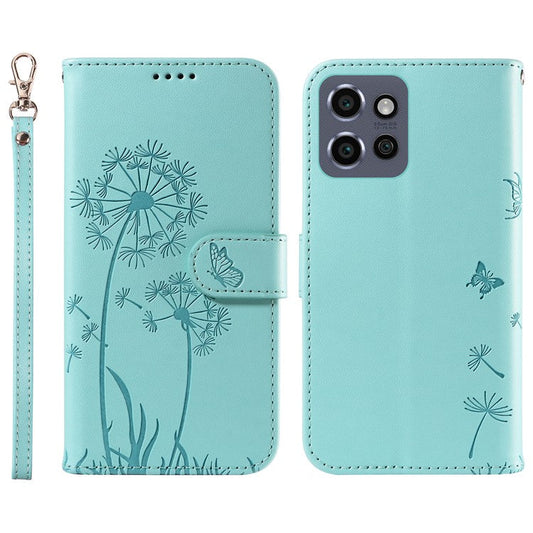 For Motorola Edge 50 Neo 5G / S50 5G / ThinkPhone 25 5G Leather Case Wallet Phone Cover Dandelion Imprint - Green
