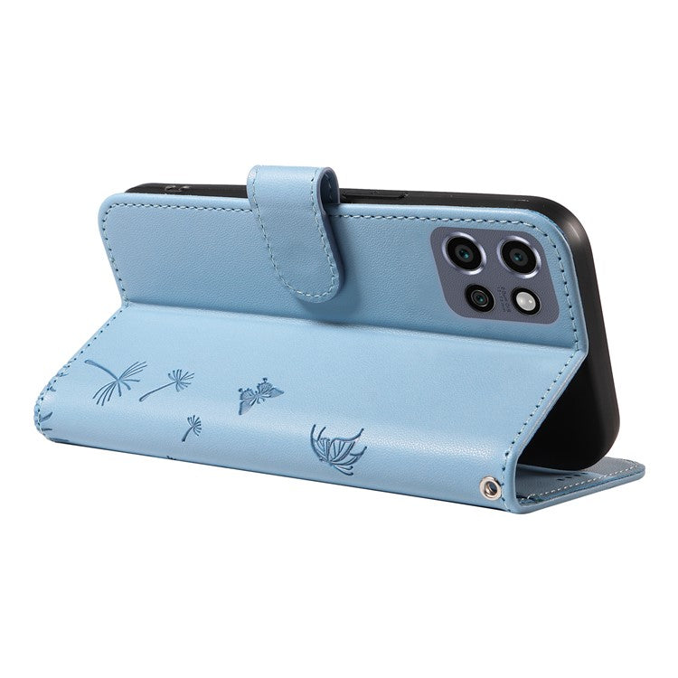 For Motorola Edge 50 Neo 5G / S50 5G / ThinkPhone 25 5G Leather Case Wallet Phone Cover Dandelion Imprint - Sky Blue