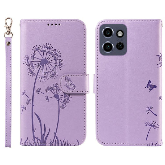 For Motorola Edge 50 Neo 5G / S50 5G / ThinkPhone 25 5G Leather Case Wallet Phone Cover Dandelion Imprint - Purple