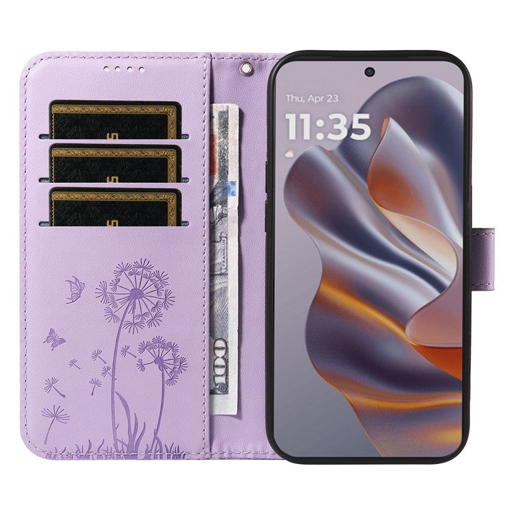 For Motorola Edge 50 Neo 5G / S50 5G / ThinkPhone 25 5G Leather Case Wallet Phone Cover Dandelion Imprint - Purple