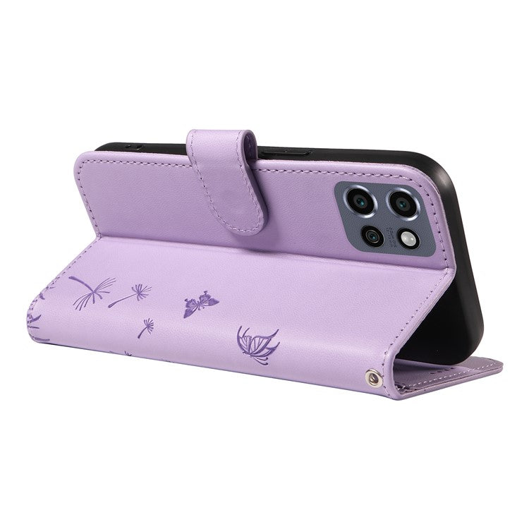 For Motorola Edge 50 Neo 5G / S50 5G / ThinkPhone 25 5G Leather Case Wallet Phone Cover Dandelion Imprint - Purple