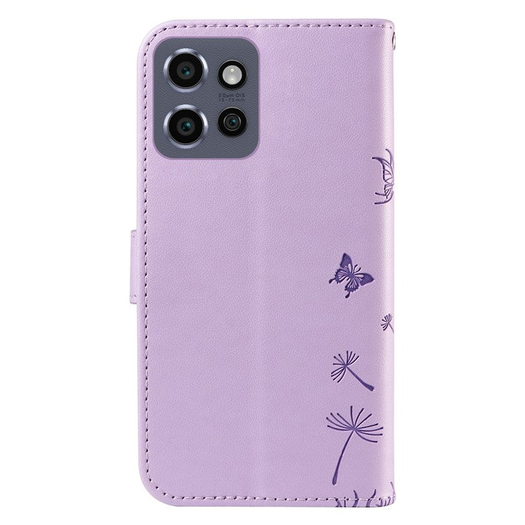 For Motorola Edge 50 Neo 5G / S50 5G / ThinkPhone 25 5G Leather Case Wallet Phone Cover Dandelion Imprint - Purple