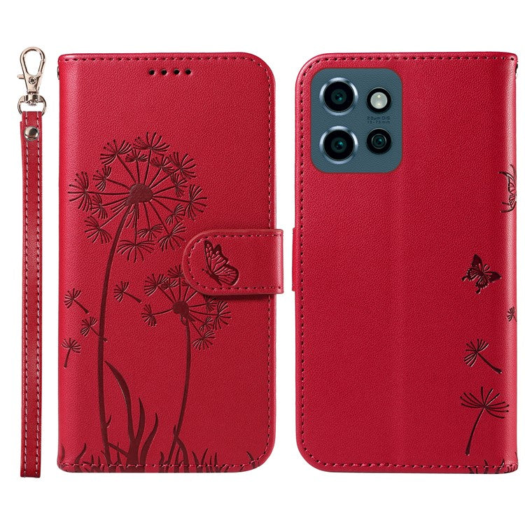 For Motorola Edge 50 Neo 5G / S50 5G / ThinkPhone 25 5G Leather Case Wallet Phone Cover Dandelion Imprint - Red