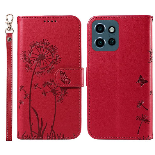 For Motorola Edge 50 Neo 5G / S50 5G / ThinkPhone 25 5G Leather Case Wallet Phone Cover Dandelion Imprint - Red