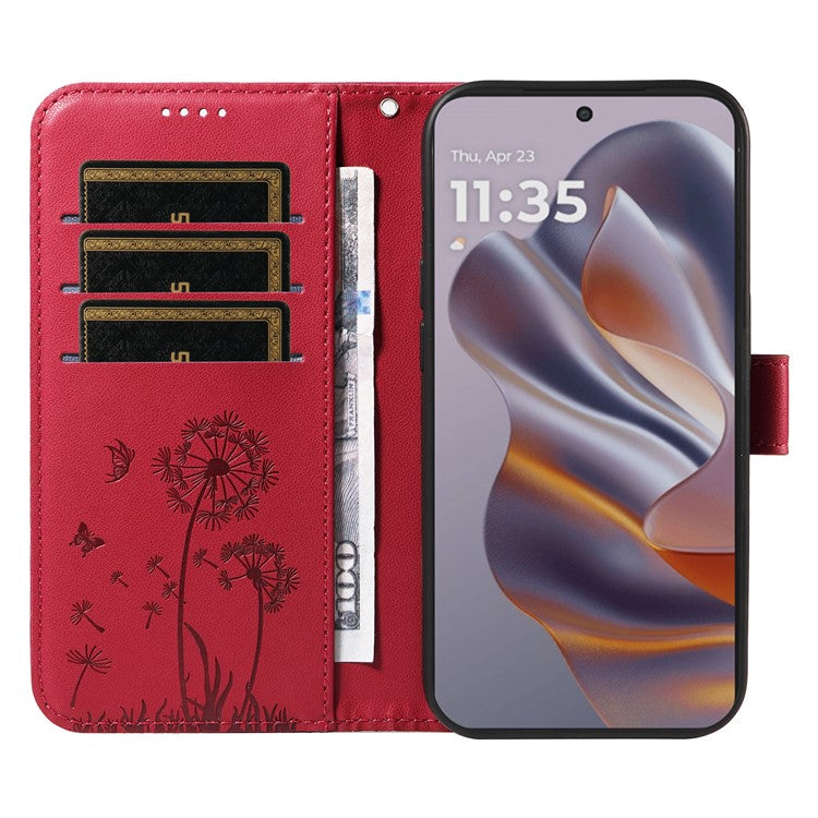 For Motorola Edge 50 Neo 5G / S50 5G / ThinkPhone 25 5G Leather Case Wallet Phone Cover Dandelion Imprint - Red