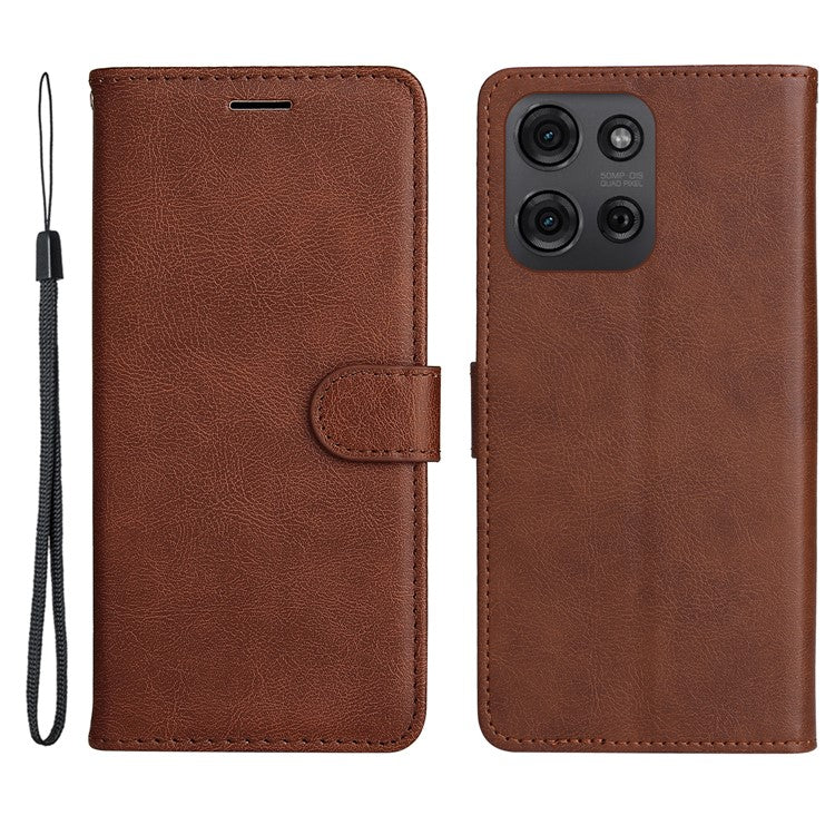 For Motorola Moto G75 5G Case Solid Color Leather Phone Cover Wallet Stand - Brown