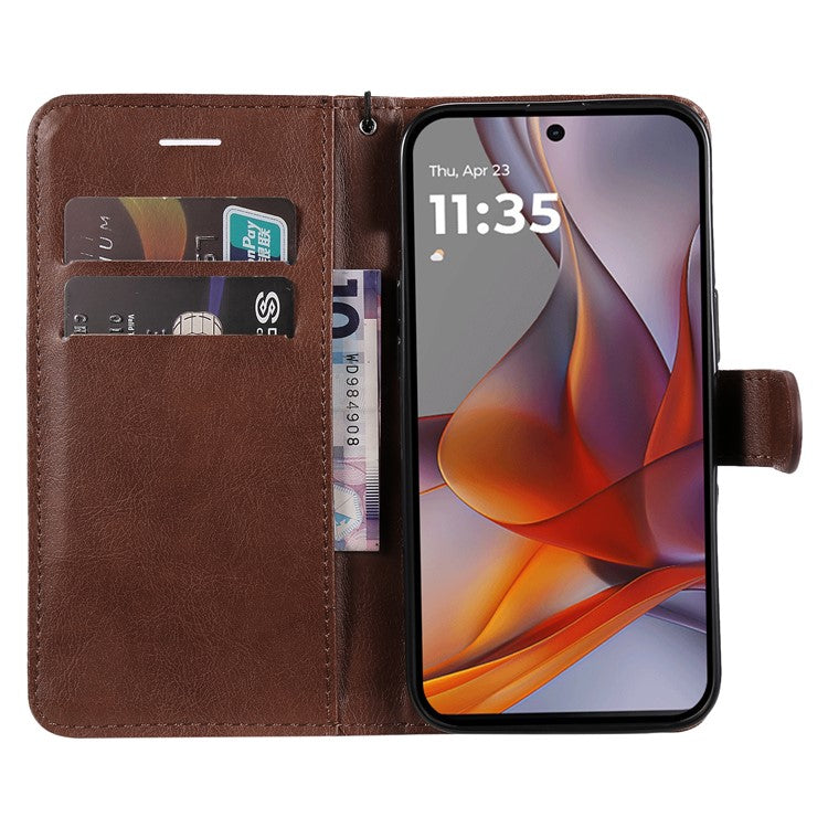 For Motorola Moto G75 5G Case Solid Color Leather Phone Cover Wallet Stand - Brown
